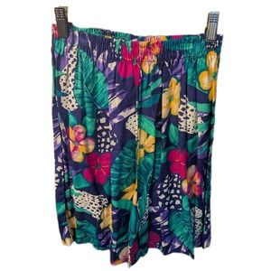Vtg K.W.B.L Women L Mom Shorts High Waist Elastic Colorful Tropical Floral Beach